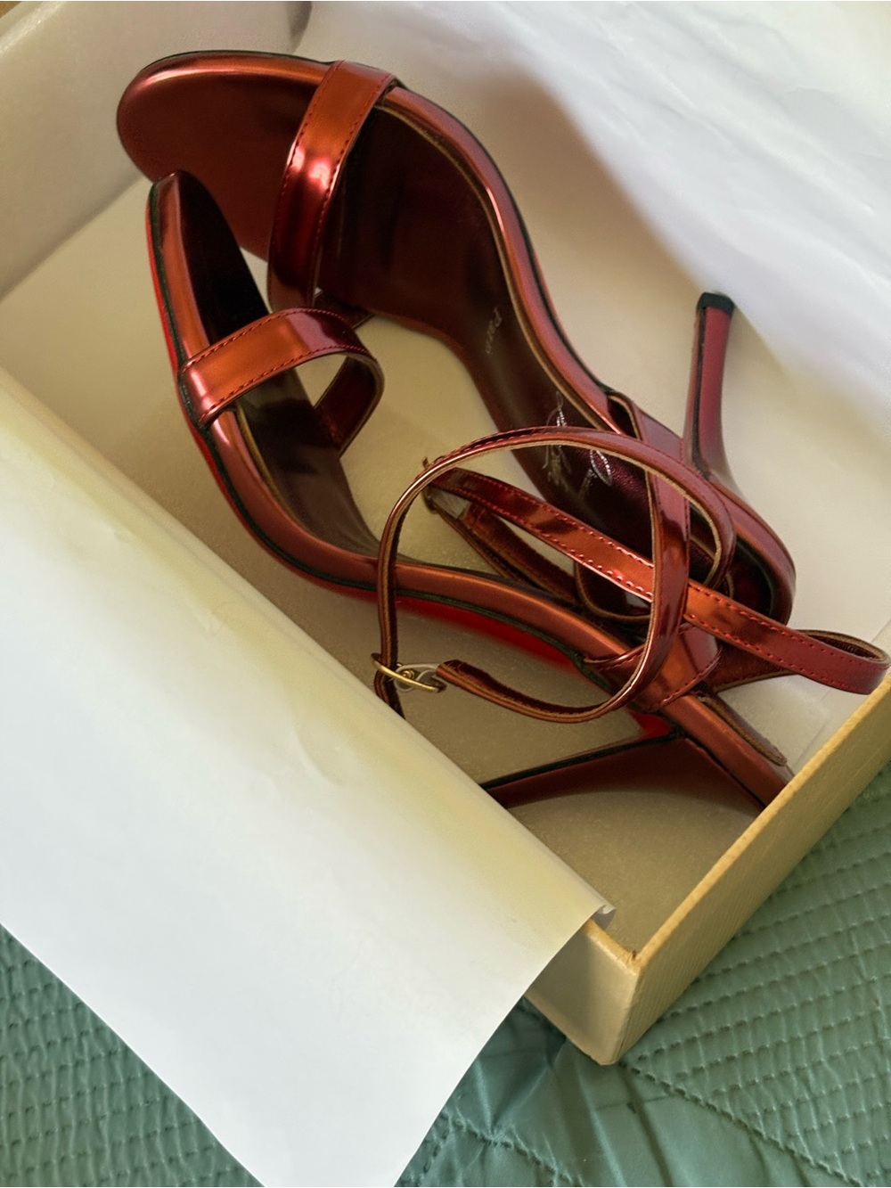 Christian Louboutin Metallic Copper-Red Ankle-Strap Heels - Picture 4 of 4